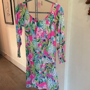 Lilly Pulitzer Vibrant Pink and Green Long Sleeve Dress